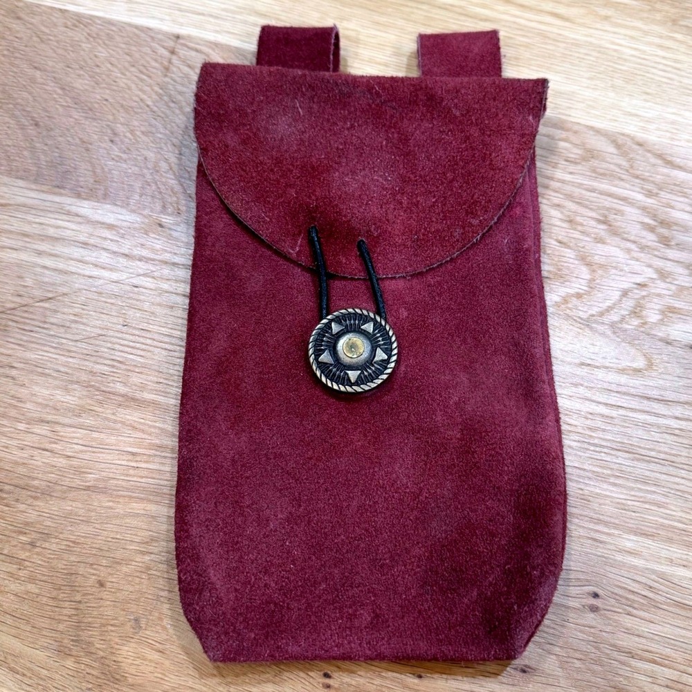 Burgundy Suede Leather Belt Pouch Renaissance Faire Cosplay Small Utility Bag